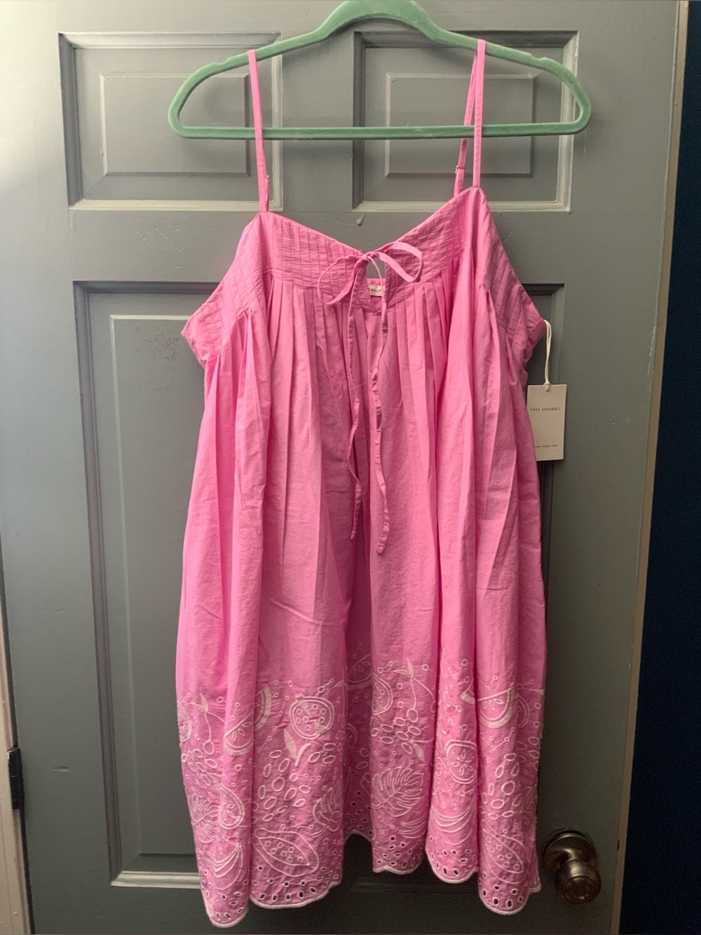 Bright Pink Embroidered Spaghetti-Strap Summer Dress